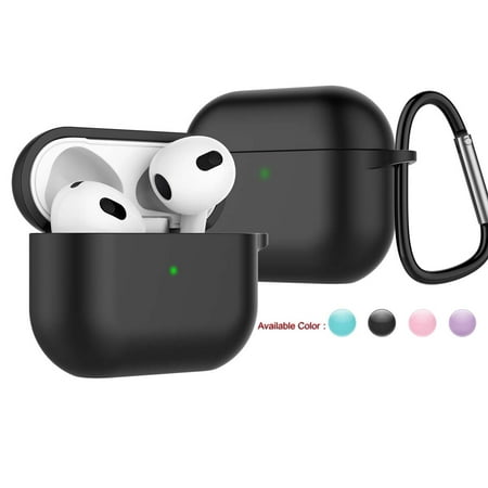 Airpods 3 Case Cover Case for Airpod 3 Gen Tekcoo for Apple AirPods Pro Silicone Case Protector Shockproof Full Cover + Keychain -Black