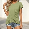 thumbnail image 6 of Cmfcve Tops for Women Pleated Puff Short Sleeve Crew Neck Summer Blouses Casual Loose Fitted Twist Front T Shirts, 6 of 7