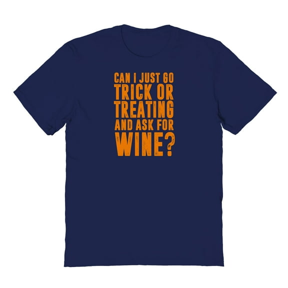 Halloween Trick Or Treating For Wine Graphic Navy Men's Cotton T-Shirt
