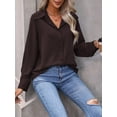 thumbnail image 6 of Womens Chocolate Brown Long Sleeve Casual Button Down Shirt, 6 of 6