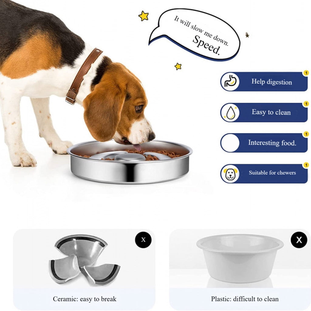 Pet Slow Feeder Dish Stainless Steel Feeding Bowl Dishwasher Safe For Small Puppy and Kittens
