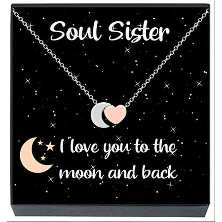 Soul Sisters Necklace, Best Friends Jewelry Gifts , ''I Love You to the Moon and Back'' Heart Necklace, Friendship Jewelry Gifts Best Friends Forever, BFF, Besties, Women, Teens (Silver & Rose Gold)