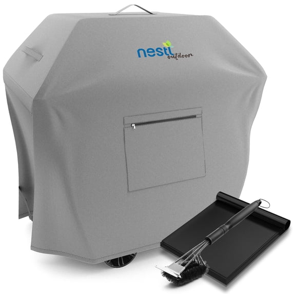 Nestl 3-4 Burner Grill Cover, Medium 58" Gray Premium Heavy Duty Barbecue Grill Cover, BBQ Grill Cover is Durable Gas Grill Cover with Front Zipper Pocket