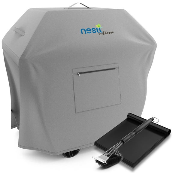 Nestl 4-5 Burner Grill Cover, Large 64" Gray Premium Heavy Duty Barbecue Grill Cover, BBQ Grill Cover is Durable Gas Grill Cover with Front Zipper Pocket