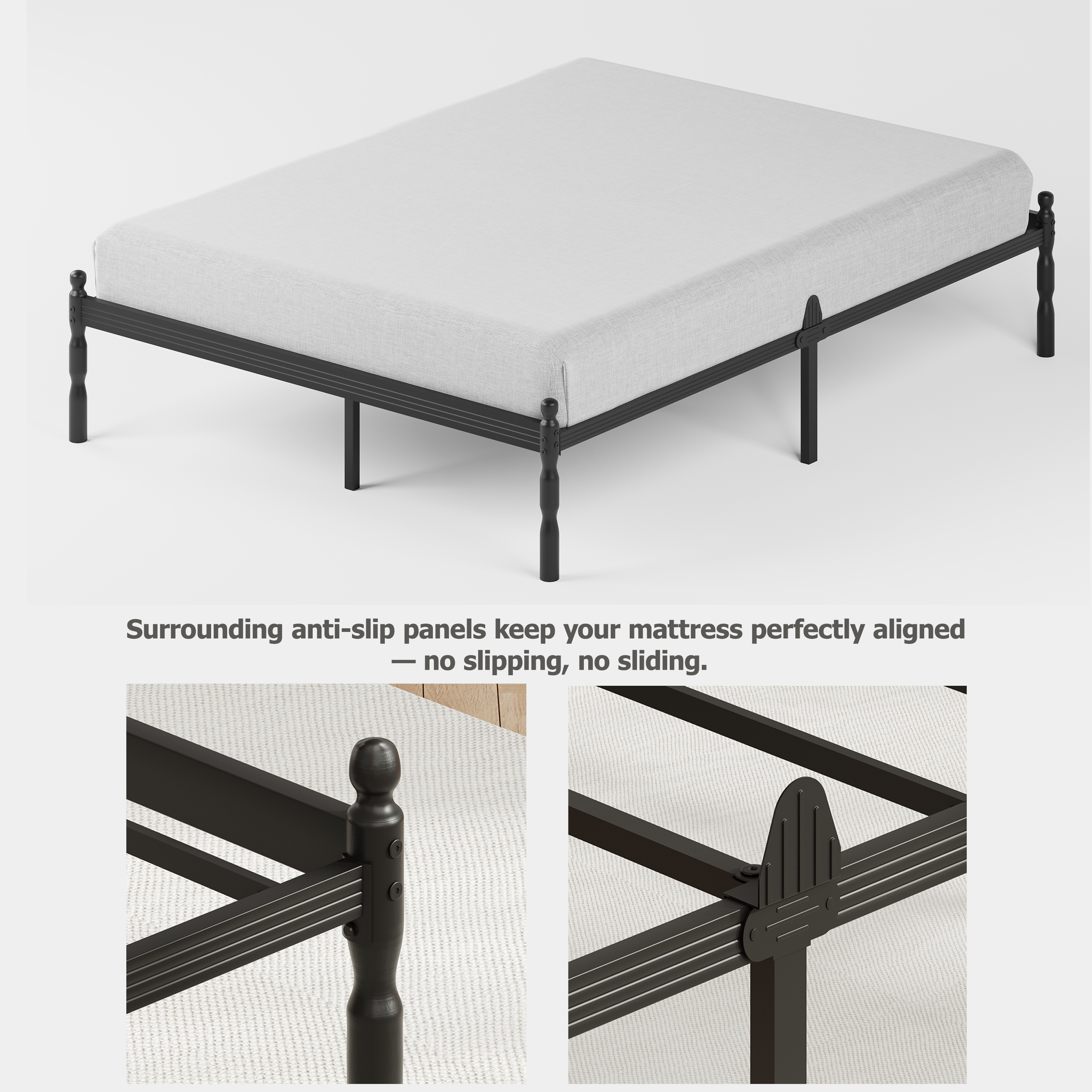QFTIME 14" Queen Metal Bed Frame, Black photo 4