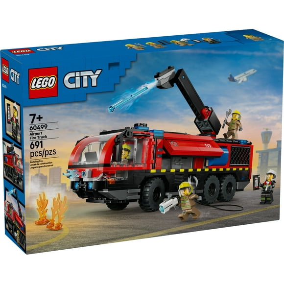 LEGO City Airport Fire Truck Kids Building Toy - Pretend Play Emergency Vehicle for Boys & Girls, Ages 7+ - Fire Engine Toy W/ 4 Firefighter Minifigures - Gift Idea for Birthdays - 60499