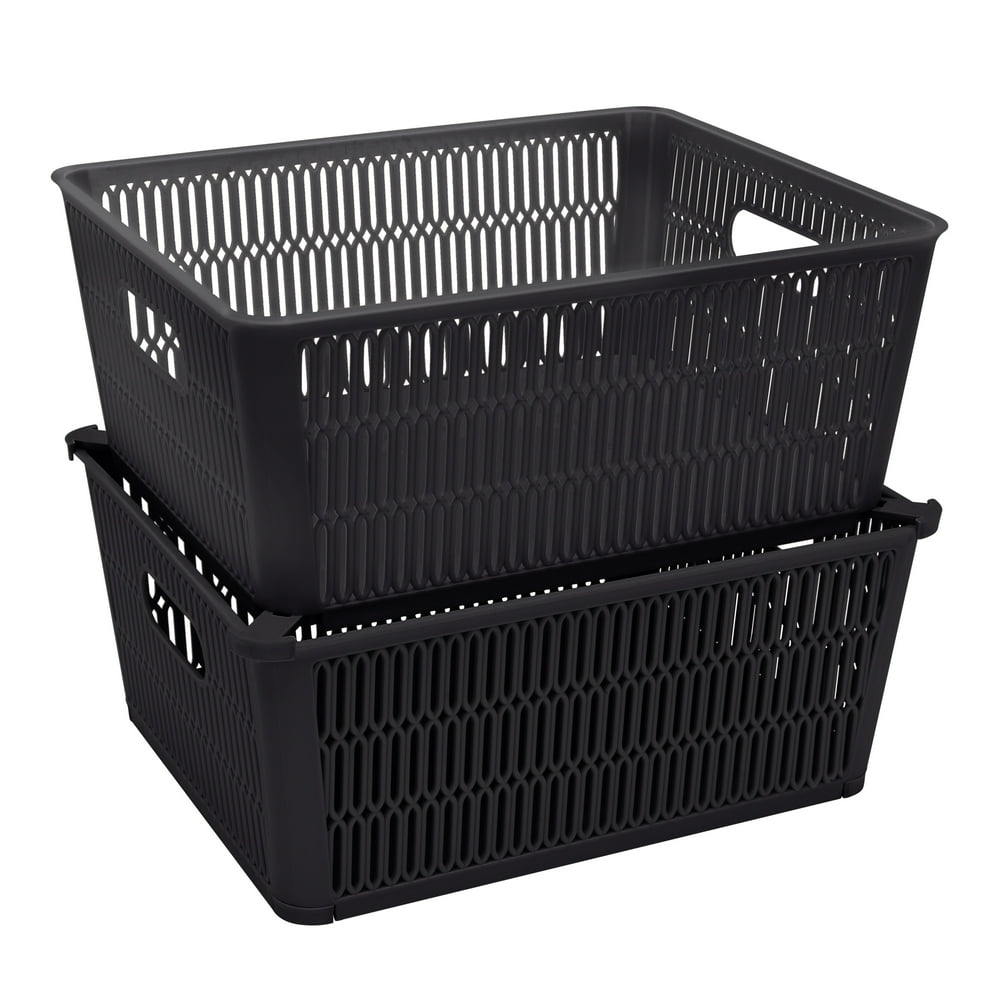 Simplify Slide 2 Stack It 2 Pk Storage Tote Baskets in Black