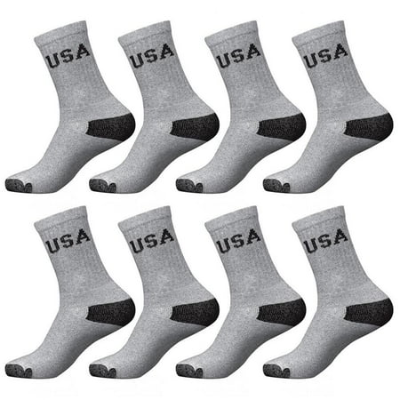 

8Pairs Mens Crew Socks Premium Cotton Cushioned Grey Solid Sports Athletic 10-13