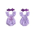 thumbnail image 2 of Cjfdfy Newborn Baby Girl Summer Clothes Baby Girls Mama's Little Bestie Daddy's Little Girl Outfit Ruffled Sleeveless Bow Embroidery Plaid Romper Headband Set, 2 of 9