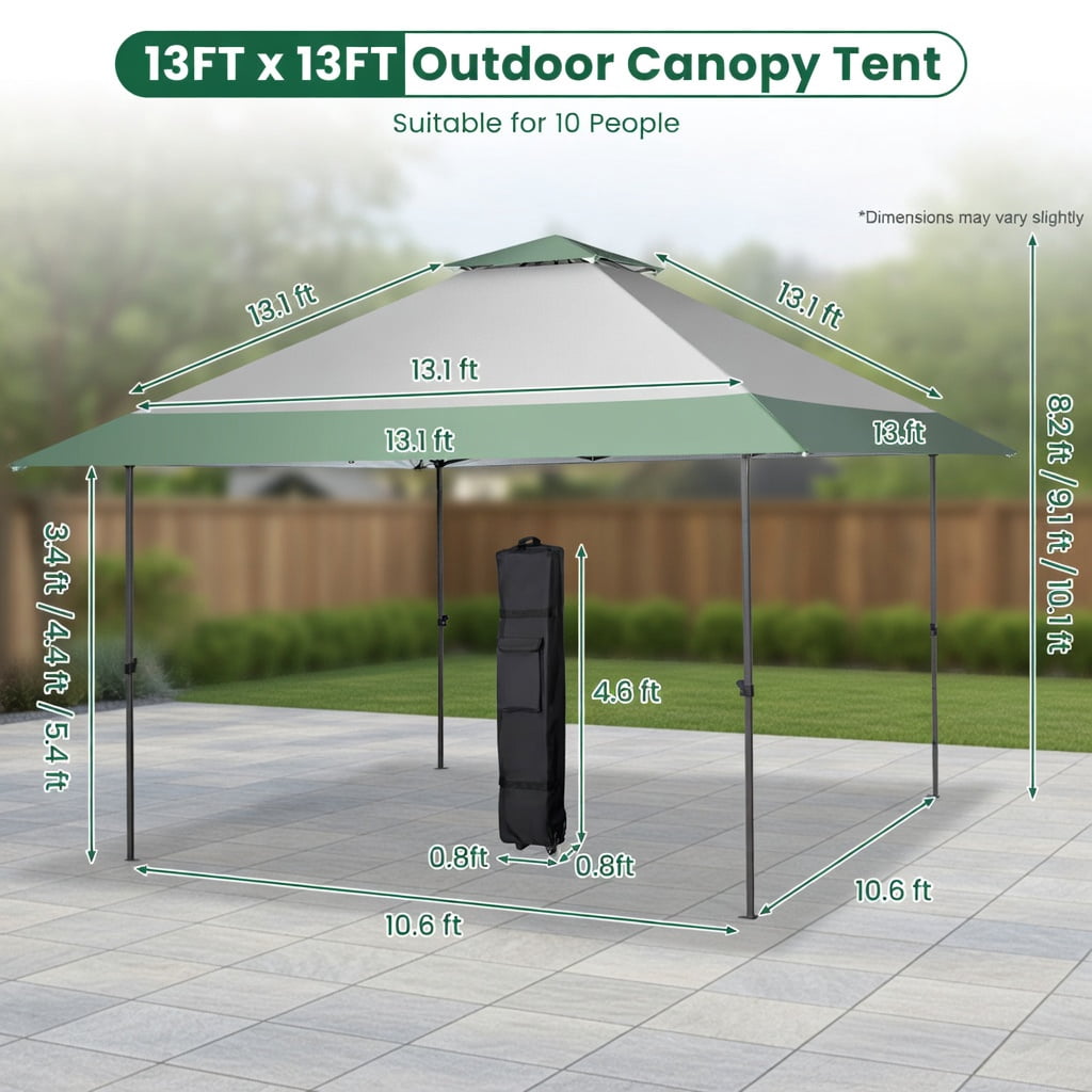 Resenkos 13 x 13 Feet Pop-Up Patio Canopy Tent with Shelter and Wheeled Bag-Gray, Outdoor Gazebo Wedding Party Tent Canopy Tent for Outside Party Waterproof Tent