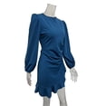 thumbnail image 5 of Women's Long-Sleeved Fashion Temperament Round Neck Bubble Sleeve Wrap Hip Splicing Wooden Ear Edge Dress, 5 of 8