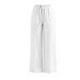 thumbnail image 6 of hoksml Summer Women Linen Casual Pants Elastic High Waist Straight Leg Trousers, Loose Beach Vacation Pants with Pockets, 6 of 6