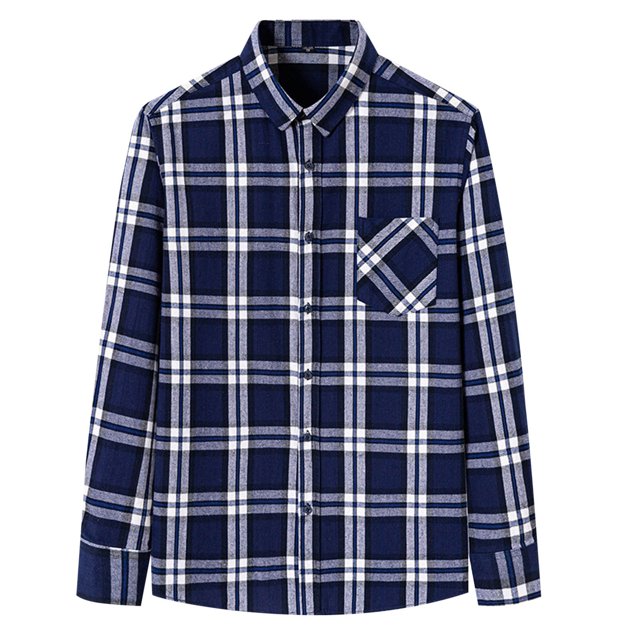 Camisa Hombre Camisa de manga larga para hombre Camisa de moda para hombre de talla grande informal a cuadros de lana de algodón (Dark Blue, S-41)