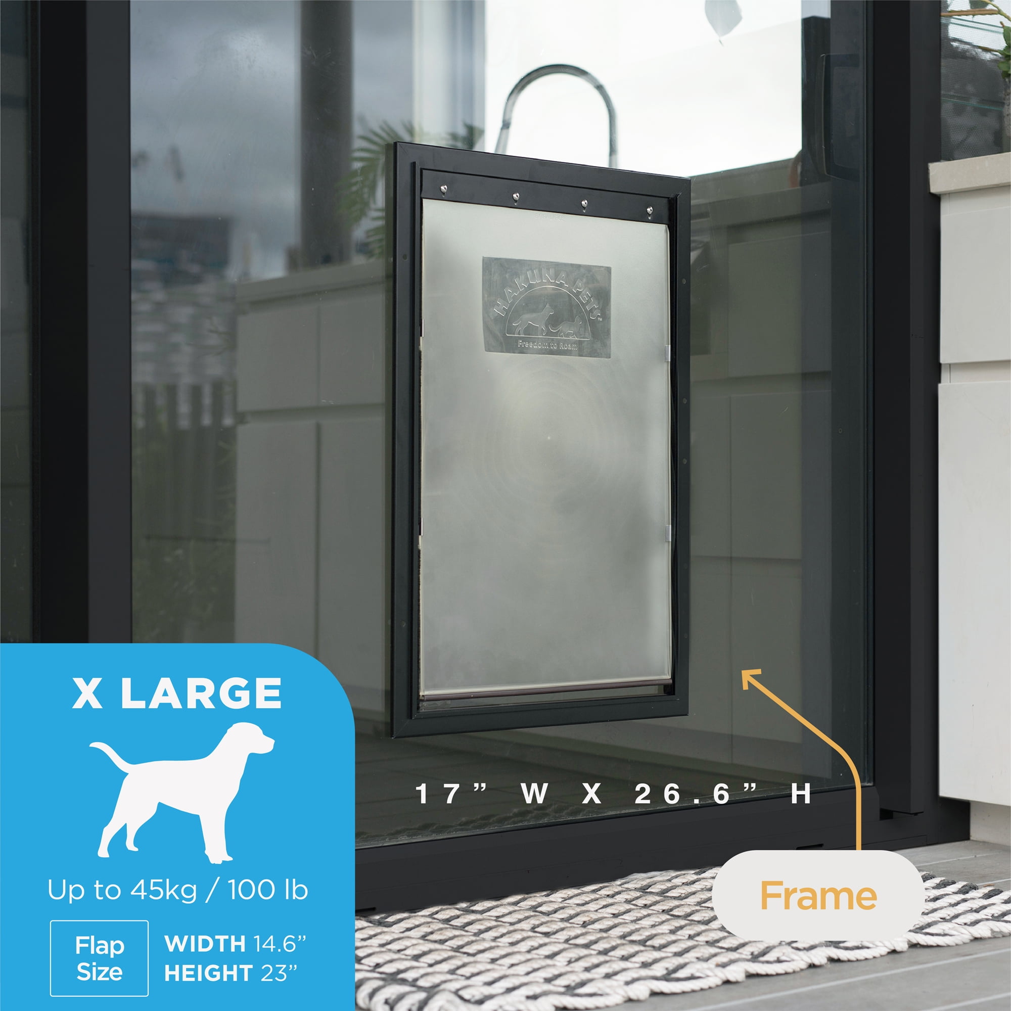 Hakuna Pets Black Deluxe Aluminum Extra Large Pet Door for Doors up to 2.76", for Pets up to 220lbs