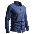 thumbnail image 5 of Linen Shirts for Men Long Sleeve, Casual Summer Button Down Shirt Tops, Fashionable Loose Breathable Solid Color, Navy s, 5 of 6