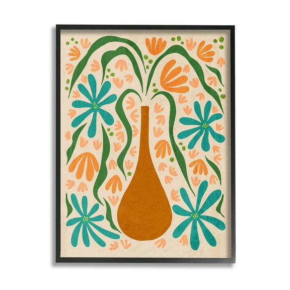 Stupell Industries Retro Floral Shapes Vase Graphic Art Black Framed Art Print Wall Art, Design by Ziwei Li