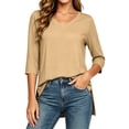 thumbnail image 3 of ZORYEVY Womens T-Shirts 3/4 Sleeve Sports Casual Winter V-neck Solid Color Tops, 3 of 7