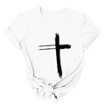 thumbnail image 5 of Daisyyozoid Nouvelles Arrivées Hauts pour Femmes Joyeuses Pâques Lettrage Imprimé Col Rond Manches Courtes Haut Manches Courtes Col Rond Chemise, 5 of 5