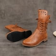 thumbnail image 4 of J-596 Brown Women Casual Chunky Heel Mid Calf Boots Round Toe Lace Up Fall Winter Comfort Style Walking Shoes, 4 of 8