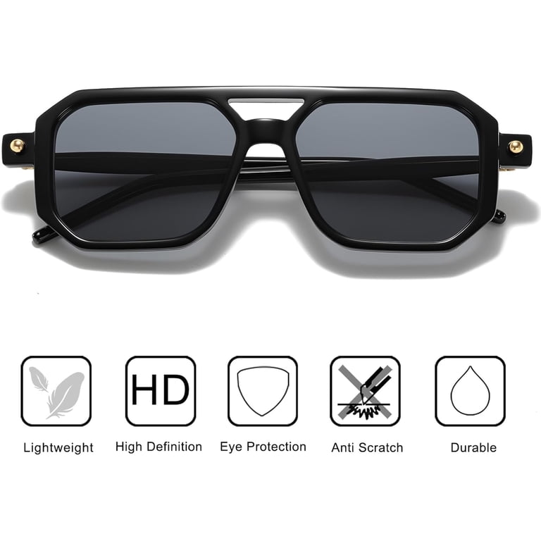 Vintage Square Polarized Aviator Sunglasses for Men Women 