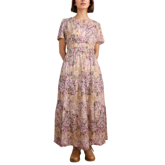 Vestido largo ACCPUR para mujer, estilo bohemio, floral, cuello en V, con bolsillos