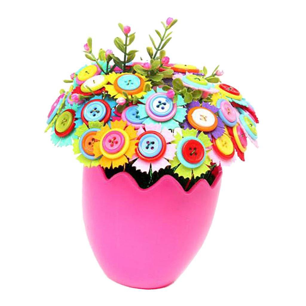 Mmrm Colorful DIY Craft Iron Wire Mixed Button Felt Bouquets Kit for Children Gifts Carnation