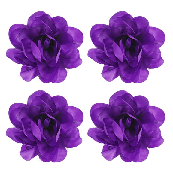 Uxcell 4-Pack Large Camellia Flower Brooches Lapel Pin, Lapel Pins Dainty Satin Fabric for Wedding/Parties [14cm, Purple]