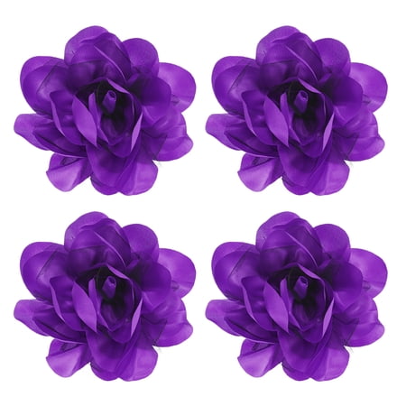 Uxcell 4-Pack Large Camellia Flower Brooches Lapel Pin, Lapel Pins Dainty Satin Fabric for Wedding/Parties [14cm, Purple]