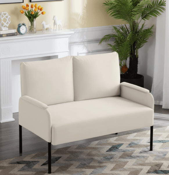 BSHTI Velvet Upholstery Loveseat Couch,2 Seating,Metal Frame,High-density Fam Seat Loveseat,Well in Apartments or Rooms with Limited Space(Beige)