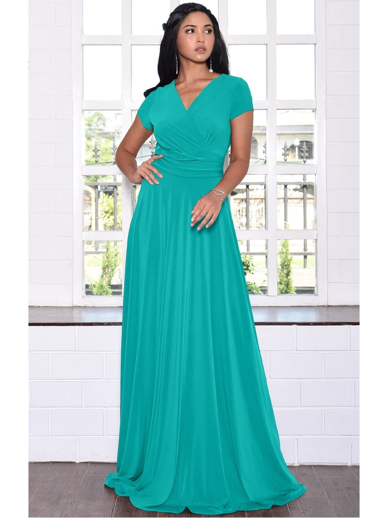 KOH KOH Long V-Neck Flowy Cap Short Sleeve V-Neck Bridesmaid Wedding Guest  Party Formal Summer Sundress Tall Gown Maxi Dress Dresses For Women  Turquoise X-Small US 2-4 NT074 - Walmart.com