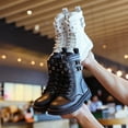 thumbnail image 4 of XIMIN Kid Girls Goth Ankle Booties Platform Combat Boots Chunky Lace Up Lug Sole Zipper Combat Boots Punk Rivet Boots Motorcycle Boots, 4 of 6