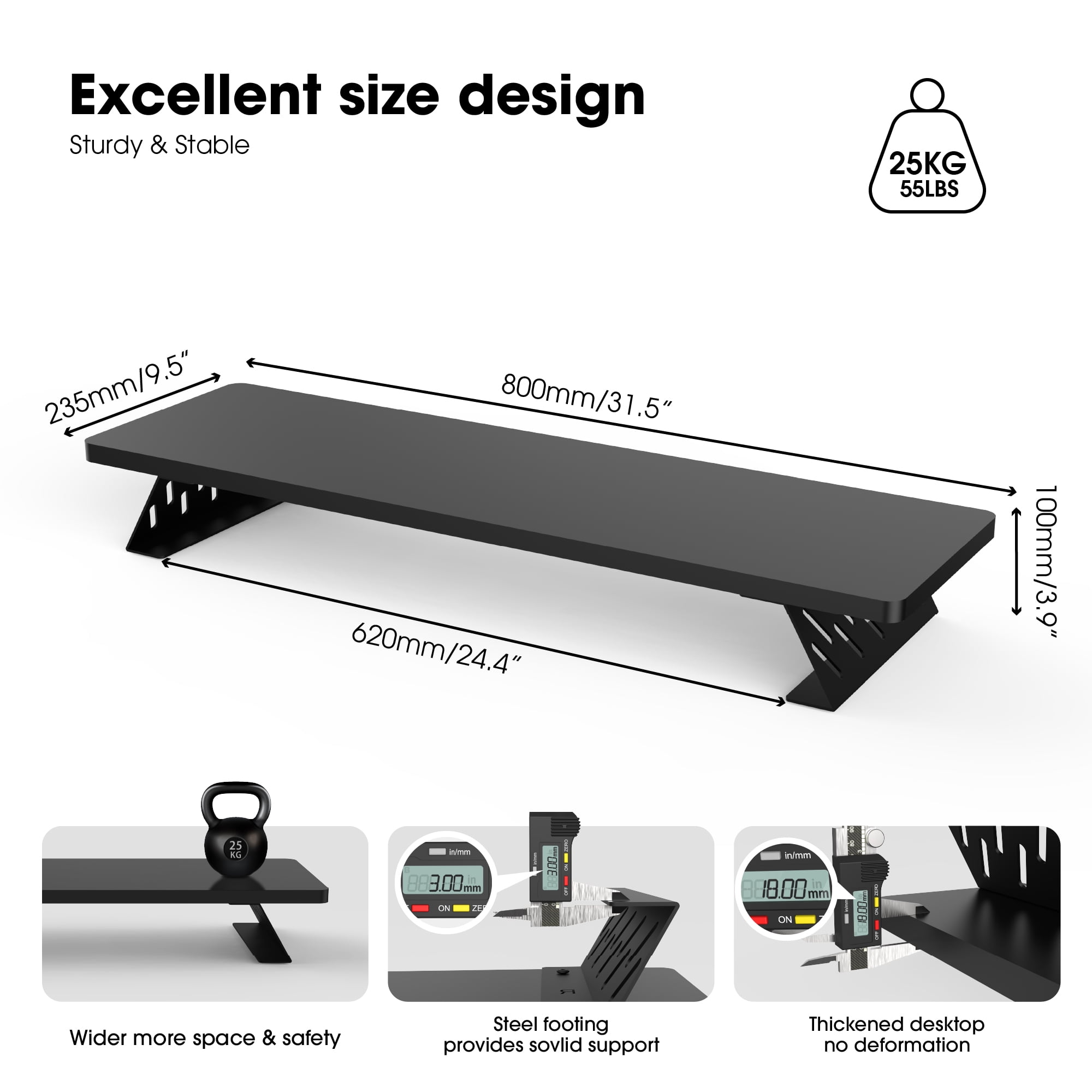 Fenge Dual Monitor Stand Riser, 31.5 inch Long Monitor Stand for Desk