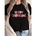 thumbnail image 1 of Camiseta 100% para mujer "Feliz Día de San Valentín" - Cuello redondo informal, manga corta, color negro con estampado de corazones rojos y blancos. Lavable a máquina. Ideal para el tiempo libre., 1 of 6