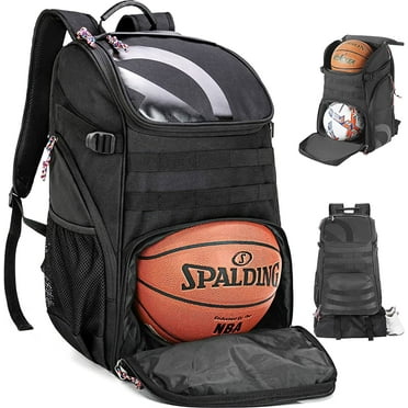 TRAILKICKER Large Basketball Backpack Bag with Ball Compartment and Shoe Pocket Outdoor Sports Equipment Bag Black Tk