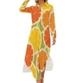 thumbnail image 2 of 2024 Colorful Fruit Print Casual Dress Orange Lemon Street Fashion Dresses V Neck Elegant Chiffon Dress Long Sleeve Vestido Big Size, 2 of 7