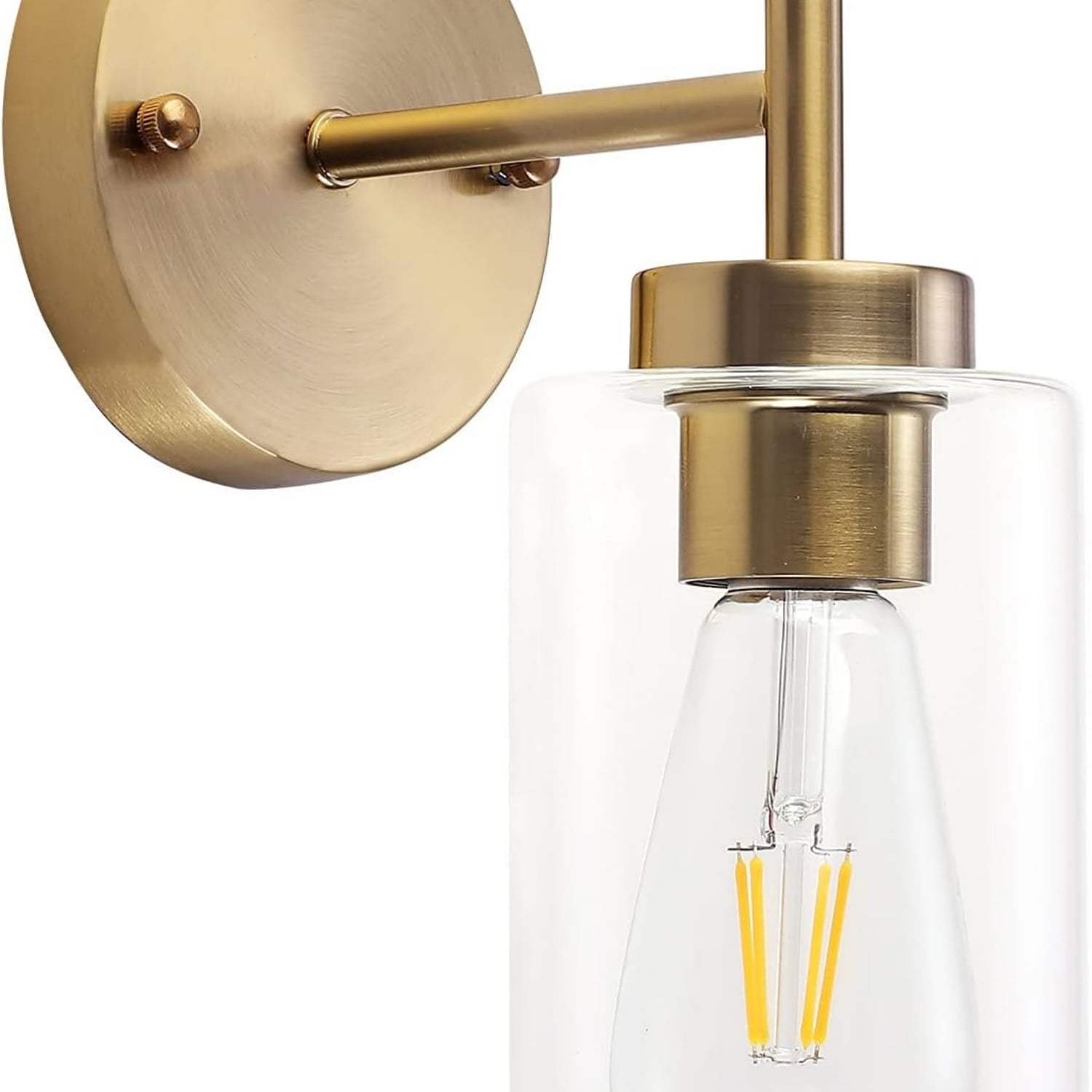 Brushed Gold Wall Sconce, Vintage Indoor Brass Bathroom Vanity Light Fixture 1-Light with Glass Shade Industrial Antique Gold Wall Light Fiture for Living Room Bedroom Entry Hallway