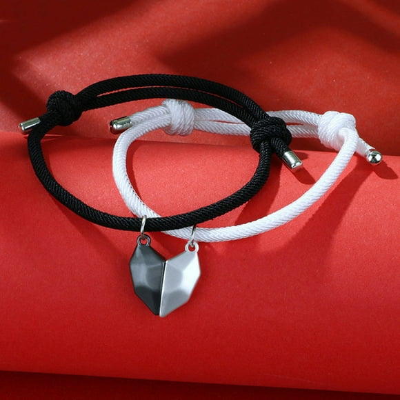 Koszal 1 Paire Bracelet Couple Magnétique Amour Romantique Unisexe Forme Cœur Longueur Réglable Bracelet Homme Bijou