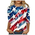 thumbnail image 2 of Honeeladyy American Flag T Shirt Women 3/4Sleeves Casual Shirts Pullover Loose Tunic Tops Print Blouse Outwear(White,2XL), 2 of 5