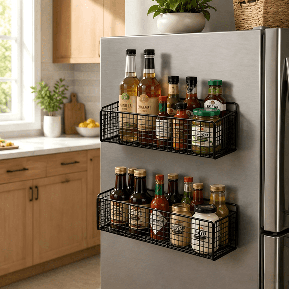 JWGIETK Magnetic Refrigerator Organizer, Large Metal Storage Rack for Spices and Office Supplies, Moveable