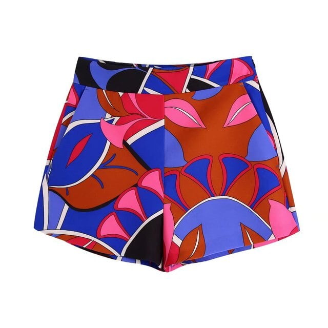 Jupe Courte Imprimée Verte TRAF Femme Rétro Taille Haute Mini Jupes Femmes 2022 Été Plage Jupe Femme Mode Mode Urbaine Jupe
