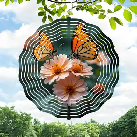 3D Metal Hanging Wind Spinners – Vibrant Butterfly & Flower Design for Yard and Garden Decor – Serene Concentric Pattern with Blue Sky Background 3D Metal Hanging Wind Spinners – Vibrant Butterfly & Flower Design for Yard and Garden Decor – Serene Concentric Pattern with Blue Sky Background