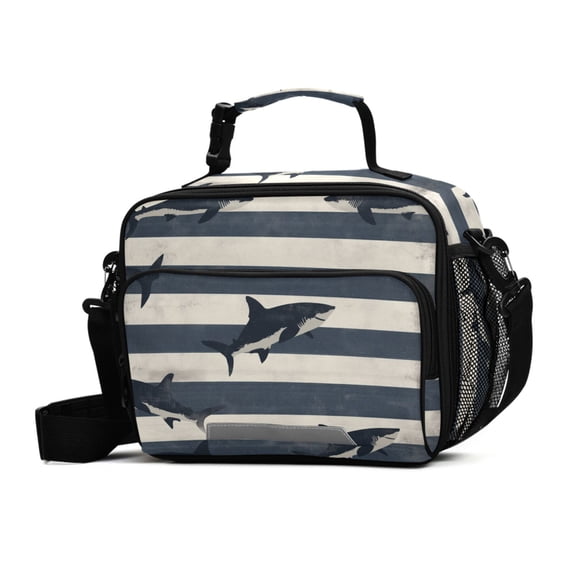 FORMRS Student Lunch Bag Insulated Reusable Cooler Box with Zipper Pockets, Dark Sharks