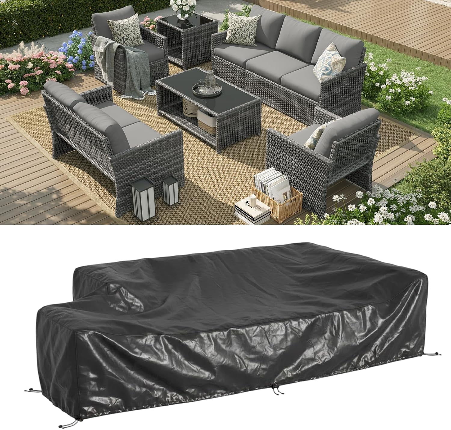 YODOLLA 7-Piece Patio Furniture Set with Storage on Sale, Rattan Wicker Outdoor Furniture with 2 Storage Boxes Outdoor Sectional Sofa Conversation Set in Gray Wicker& Gray Cushions
