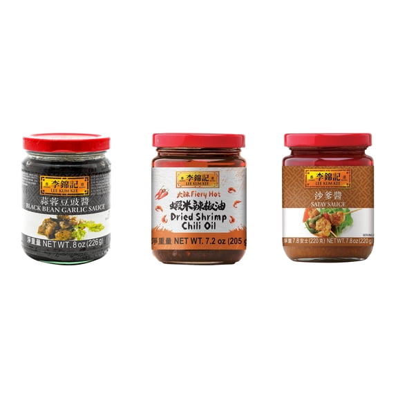 NineChef Brand Spoon Plus 3 Pack Lee Kum Kee Cooking Sauce, 3 Flavors(Black Bean Garlic Sauce,Dried Shrimp Chili Oil,Satay Sauce)