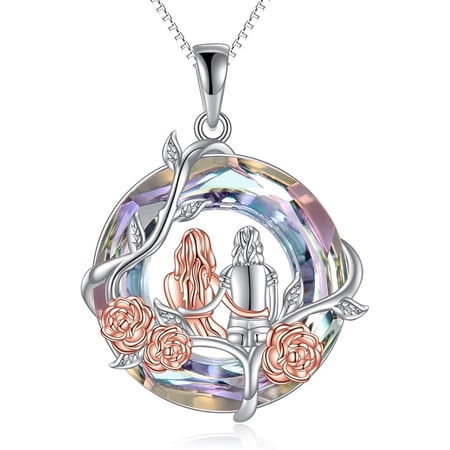 JKR Synthetic Crystal Rose S925 Sterling Silver Pendant Necklace Mother's Day Anniversary Gift Jewelry Necklace for Women