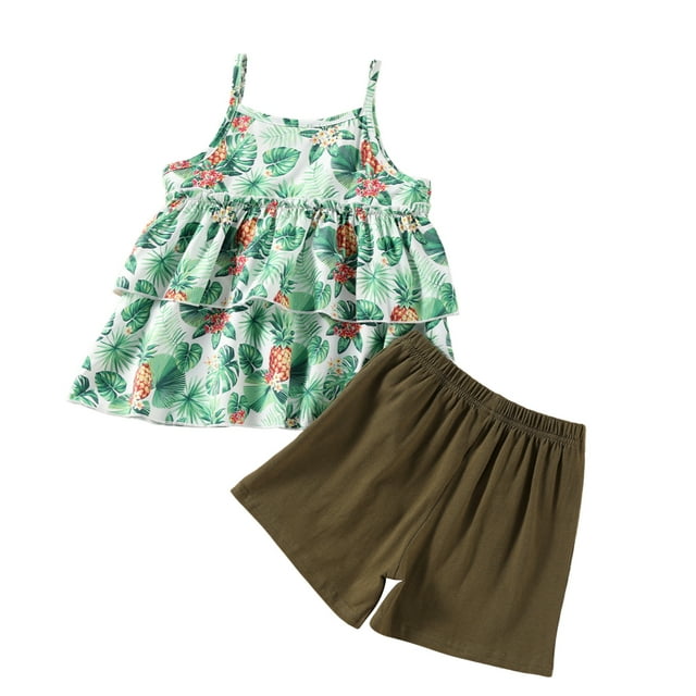 Faithtur Girl?s Summer Fruit Suspender Tops and Solid Color Short Pants Set