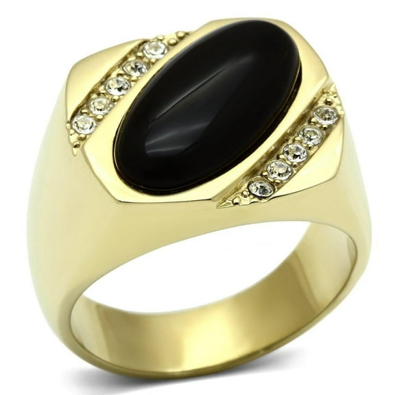 Mens Gold Black Rings Stainless Steel Onyx Anillo Oro Onyx de Compromiso Para Hombre Acero Inoxidable