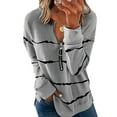 thumbnail image 2 of Daeful T-shirt pour Femmes à Rayures Tee Tenue Quotidienne Col en V T-shirt Décontracté Gris P, 2 of 7