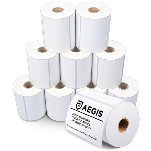 Aegis Adhesives - 4â X 3â Direct Thermal Labels for Shipping, Postage, Perforated & Compatible with Rollo, Zebra, & Other Desktop Label Printers (10 Rolls, 500/Roll)