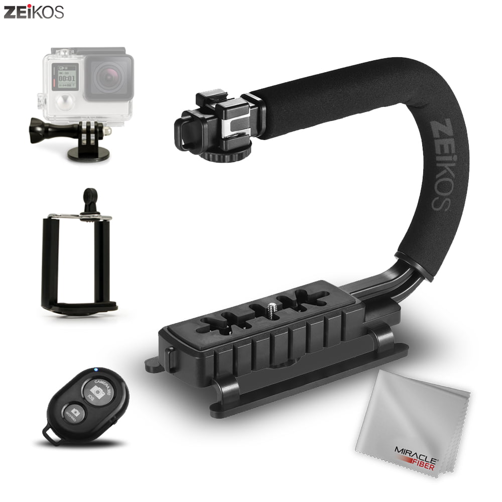 Zeikos Video Action Stabilizing Handle Grip Handheld Stabilizer with Triple  3 Shoe Mount Set, Comes with Bluetooth Remote, Smartphone and GoPro Mount,  Miracle Fiber Microfiber Cloth - Walmart.com